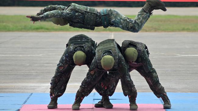 Taiwanese special forces demonstrate their skills at an open day in Hsinchu last week. Picture: AFP