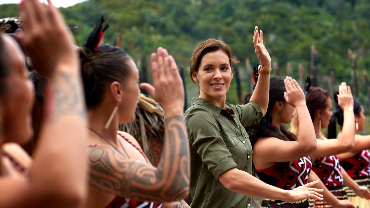 A tourist learning to dance with Maori in Rotorua, New Zealand. Picture: Fraser Clements