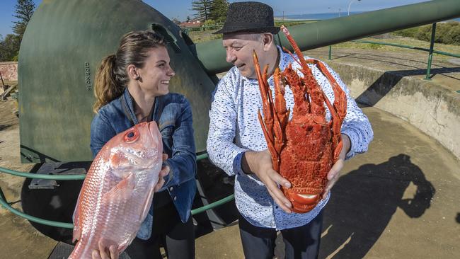 Port Adelaide Ennfield Council Mayor Claire Boan with Pro Seafoods’ director Jarn Jamison at Fort Largs. Picture: Roy VanDerVegt.