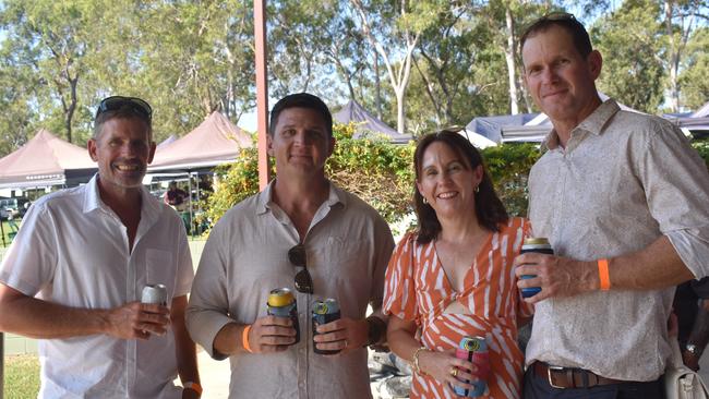 Joel Kluver, Greg Groves, and John and Di Lawrie at the Yeppoon race day at Keppel Park racecourse on April 26, 2025.