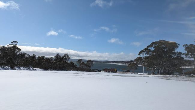 Snow covers the Central Highlands, including the Great Lake Hotel. Picture: Facebook/Great Lake Hotel Tasmania