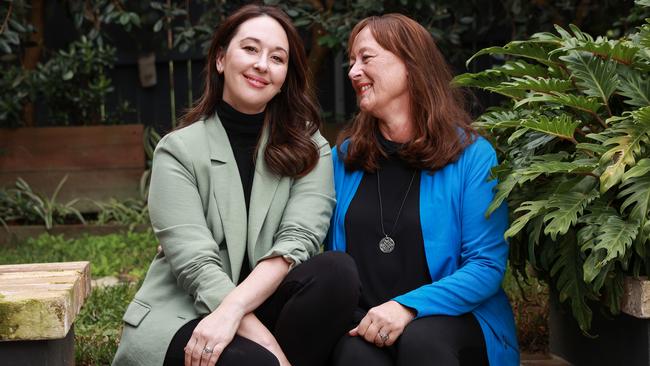 Krystal Barter with her mother Julie-Anne Barter, at home in, North Manly, today. Krystal founded the charity Pink Hope. Picture: Justin Lloyd.