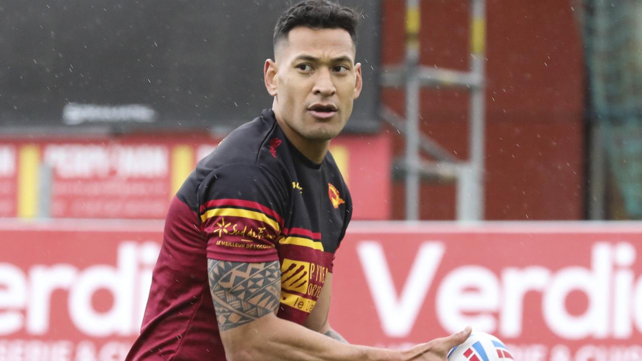 Israel Folau training with Catalans this week.