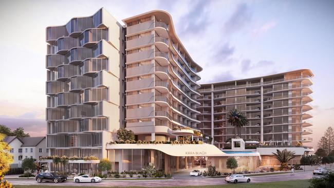 Artist impression of MAYD Group's proposed $350m hotel development which is planned for north Kirra. Picture: Supplied