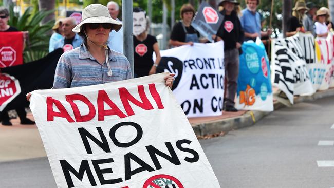 Adani protesters outside The Ville. Picture: Shae Beplate.