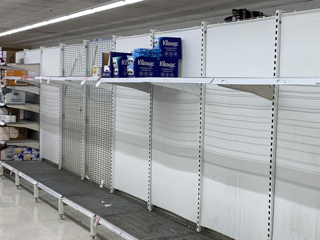 Supermarket stores have been stripped of toilet paper, with only wipes available. Picture: MATT LOXTON