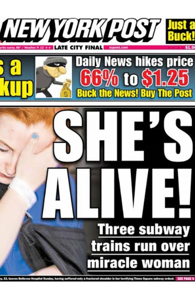 Mary Downey miraculously avoided being crushed by the three subway trains after accidentally falling onto the tracks at Times Square station.