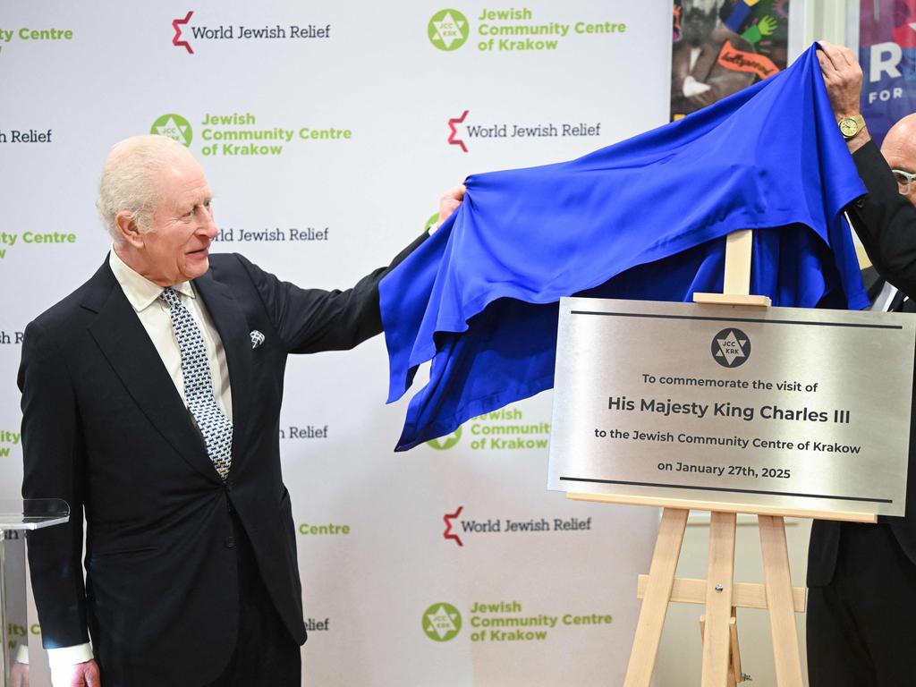 King Charles III unveils a plaque during his visit to the Jewish Community Centre (JCC) in Krakow, Poland. Picture: AFP