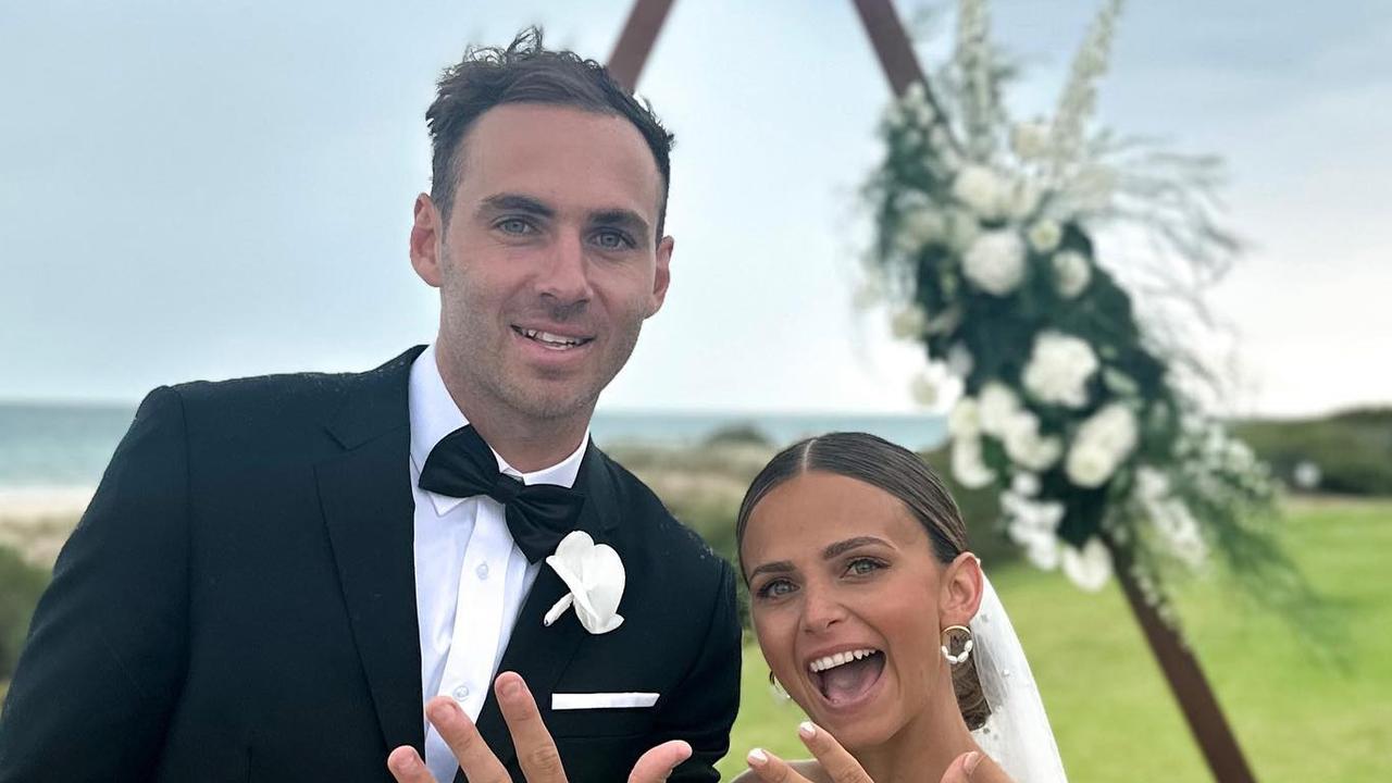 Port Adelaide star Jeremy Finlayson and his wife Kellie Finlayson were married today at Tennyson Beach, South Australia . Picture: @kelliefinlayson_ / Instagram