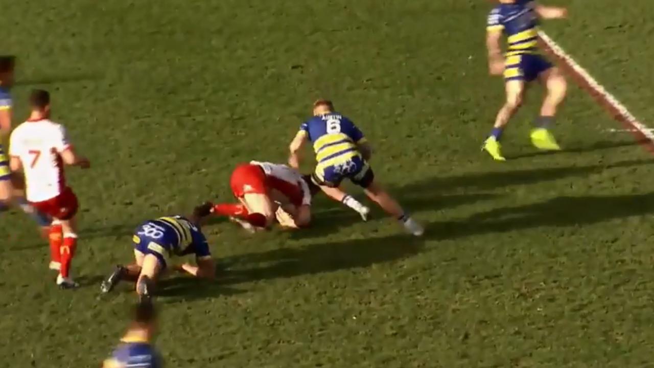 Blake Austin is in hot water for this tackle on Joel Tomkins.