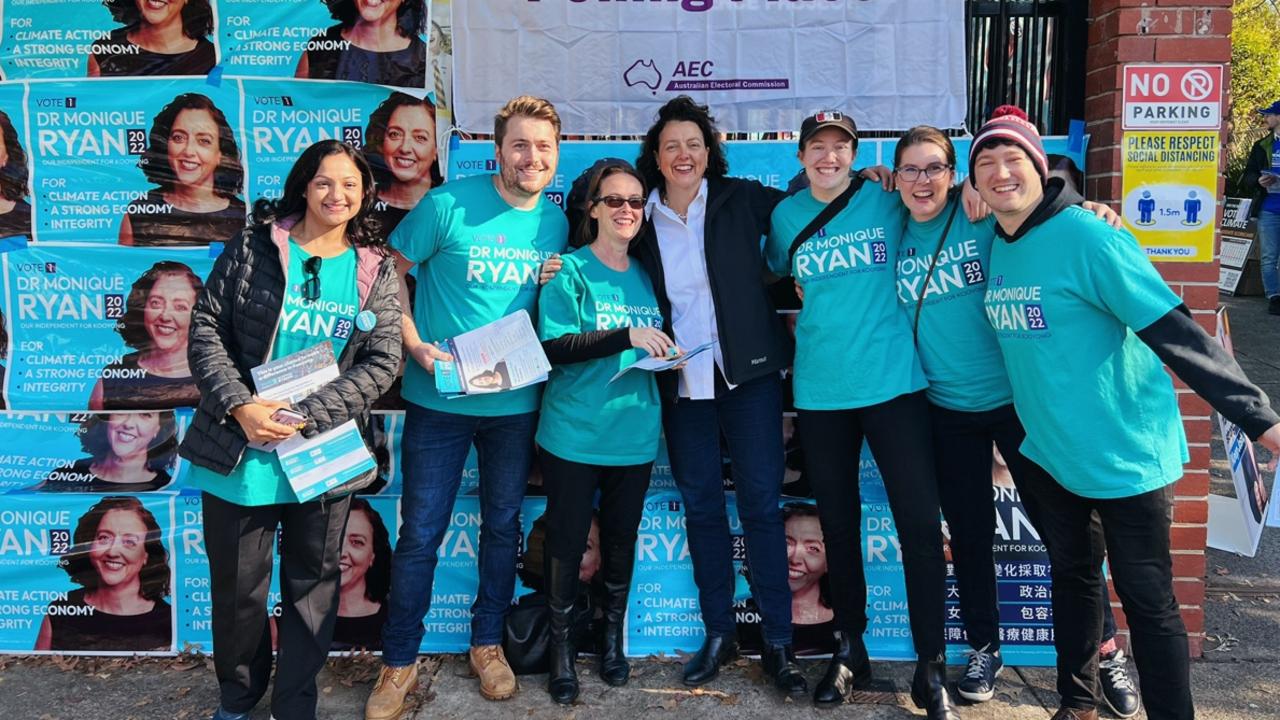 Monique Ryan with supports, voting in the seat of Kooyong.