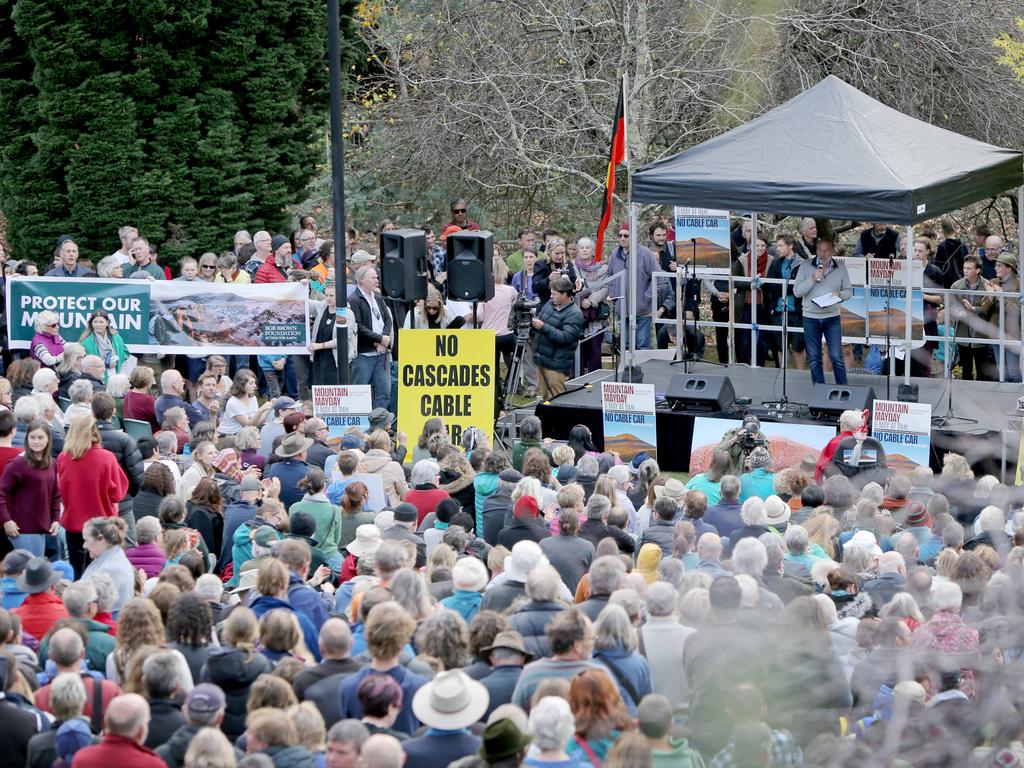 Thousands gathered for the Mountain Mayday Rally at the Cascade Gardens in South Hobart. Picture: PATRICK GEE