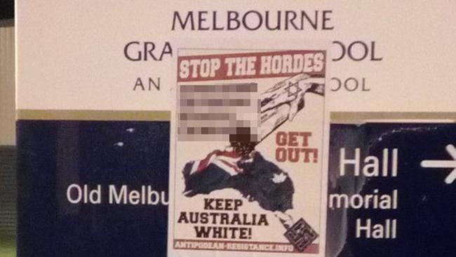 Racist posters plastered around Melbourne Grammar School. Picture: Supplied