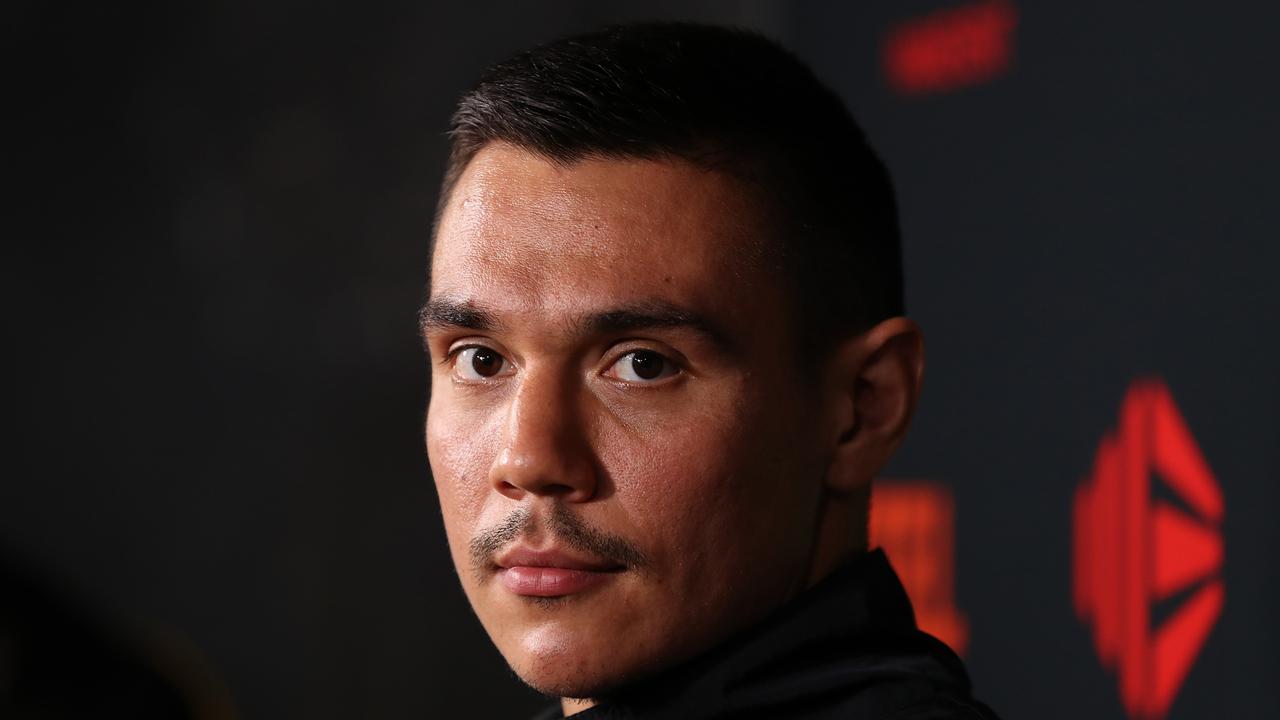 SYDNEY, AUSTRALIA – NOVEMBER 11: Tim Tszyu speaks to the media during a press conference at Carriageworks on November 11, 2021 in Sydney, Australia. (Photo by Mark Metcalfe/Getty Images)