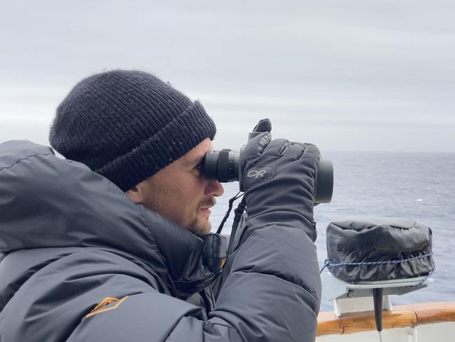 Angus Henderson has been apart of the scientific team that spotted Humpback whales in Antarctica's western Weddell Sea for the first time, indicating some of the effects of climate change. Photo: UTAS/Mary-Anne Lea