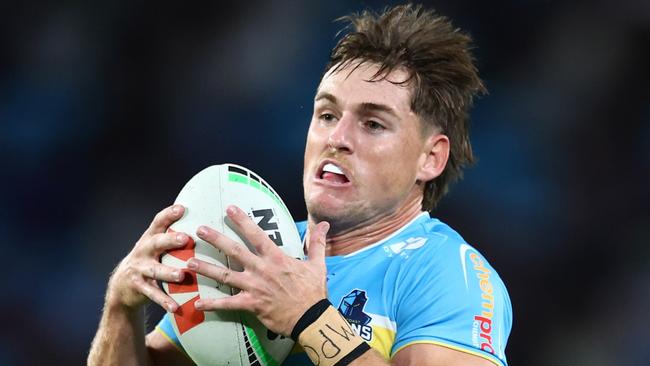 GOLD COAST, AUSTRALIA - MAY 04: AJ Brimson of the Titans in action during the round nine NRL match between Gold Coast Titans and Melbourne Storm at Cbus Super Stadium, on May 04, 2024, in Gold Coast, Australia. (Photo by Chris Hyde/Getty Images)