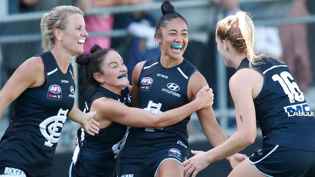 Darcy Vescio is using her growing AFLW stardom to stand up against haters. Picture: AFL Media/Getty Images