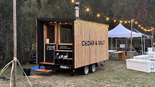 The mobile sauna is heated used logs of wood.