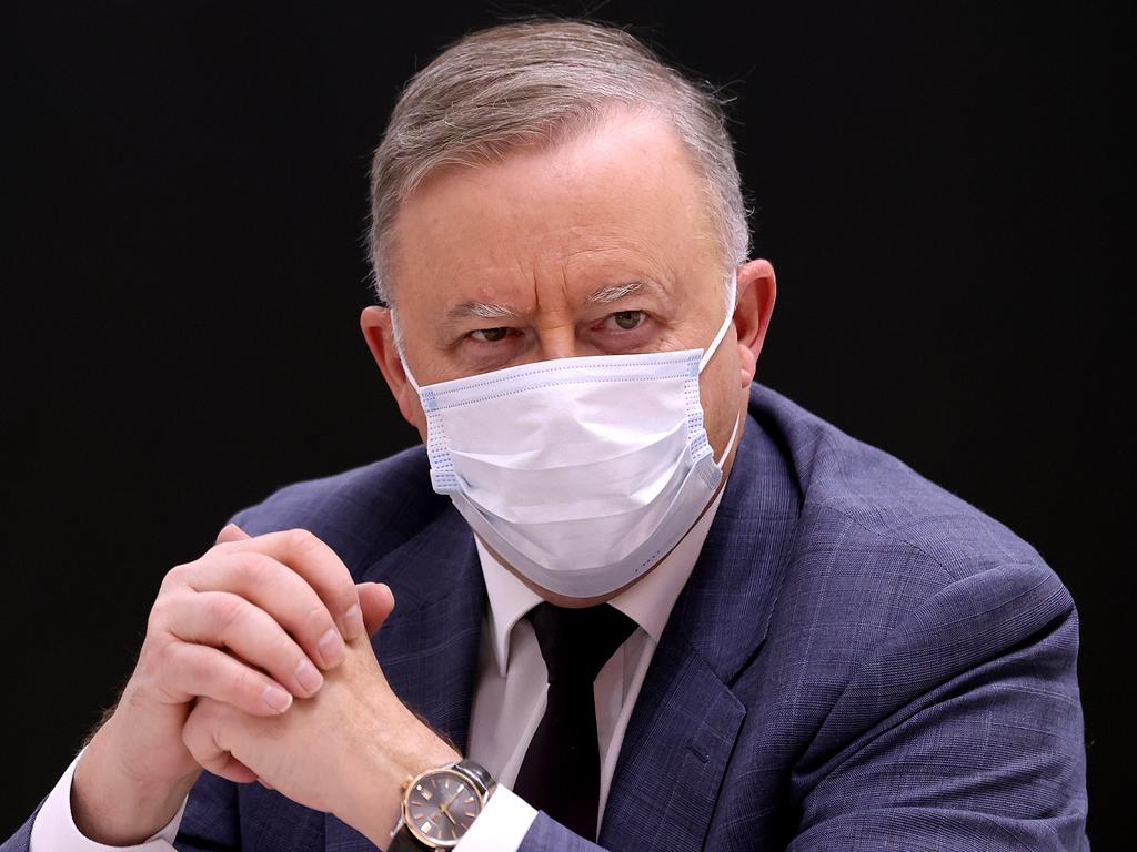 Labor leader Anthony Albanese visits Hawkesbury Leisure and Learning Centre in Richmond, NSW, for a roundtable with families who have loved ones in aged care facilities. Picture: NCA NewsWire/Dylan Coker