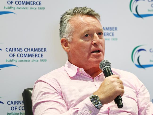 Member for Cairns Michael Healy participates in a Q&A session at the 2024 Meet the Candidates: State Election Forum Lunch, hosted by the Cairns Chamber of Commerce and Tourism Tropical North Queensland at the Pullman Reef Hotel Casino. Picture: Brendan Radke