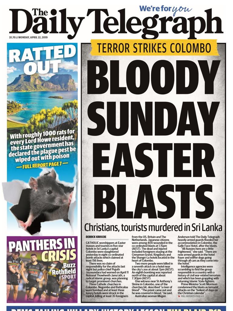 Daily Telegraph front page for April 22