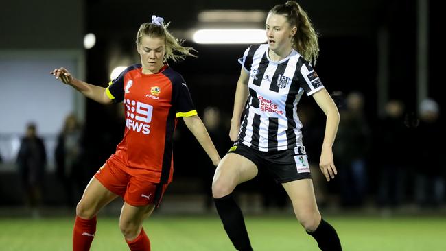 Adelaide City forward Chelsie Dawber scored six goals in her side’s trouncing of FFSA’s National Training Centre. Picture: Adam Butler