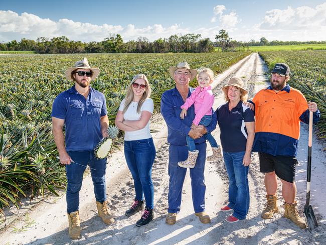 John Steemson (centre) and his family run Littabella Pines on 1200ha at Yandaran, near Bundaberg. Pictures: Paul Beutel