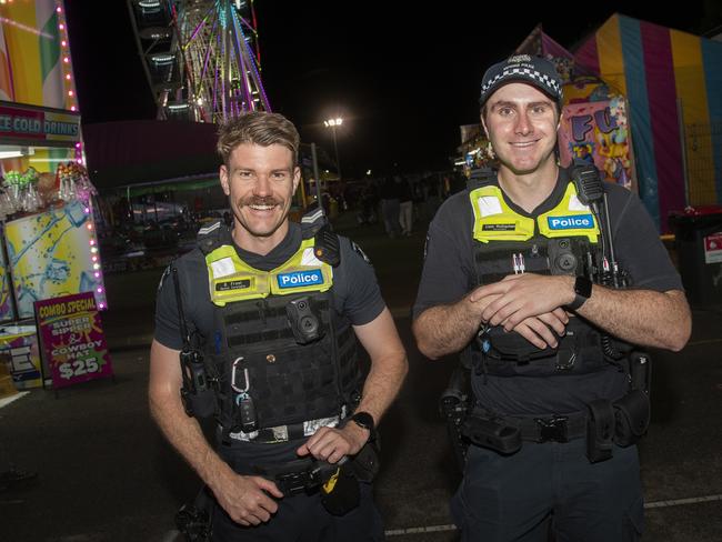 Senior Constable Ben FROST &amp; Constable Liam MCGLASHAN made sure there was no trouble at the Mildura Show 2024. Picture: Noel Fisher