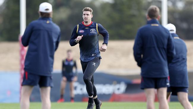 Adelaide’s Josh Jenkins during Crows training at Football Park on Thursday. Picture: Sarah Reed