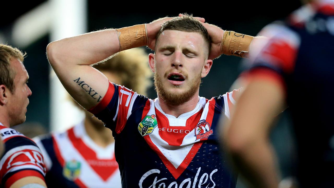 Jackson Hastings of the Roosters after another Storm try during the Sydney Roosters v Melbourne Storm NRL round 14 game at Allianz Stadium, Sydney. pic Mark Evans