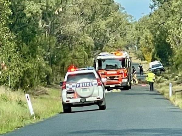 Emergency services at the scene of a single-vehicle crash on Washpool Rd at Leslie Dam near Warwick on November 11, 2024.