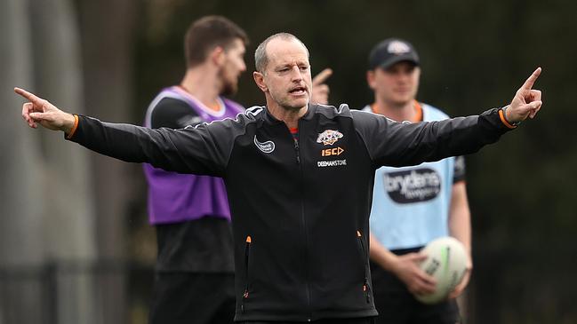 Coach Michael Maguire is working hard to change the culture at Wests Tigers. Picture: Phil Hillyard