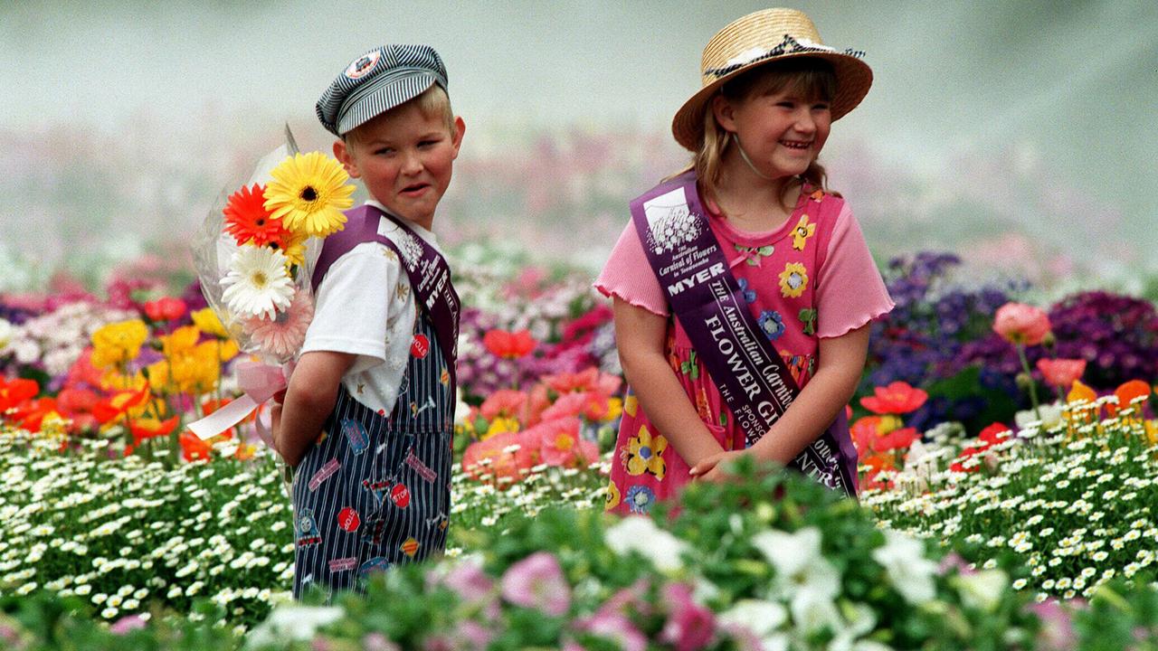 Pic David/Kelly 19 Sept 1997 Toowoomba Carnival of Flowers; Keath and Kaela Foot, entrants in Paige Boy and Flower Girl Children beauty contests fairs festivals