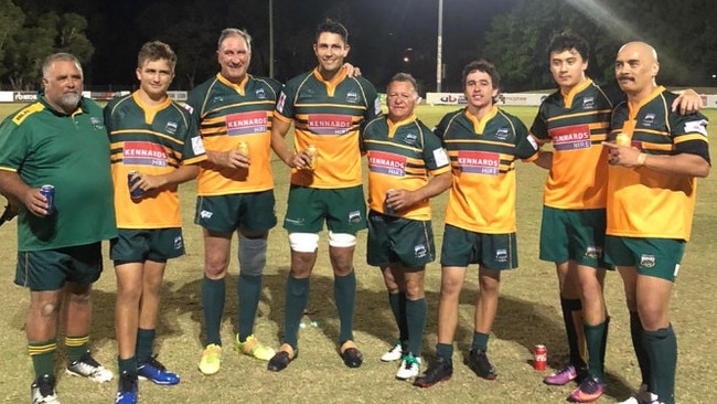 Surfers Paradise fielded four sets of fathers and sons in third grade over the weekend. (L-R: Shane Bulford, Jordan Bulford, Kevin Wooster, Dylan Wooster, Steve Edwards, Logan Edwards, Neitna Hua, Tane Hua). Picture: Supplied