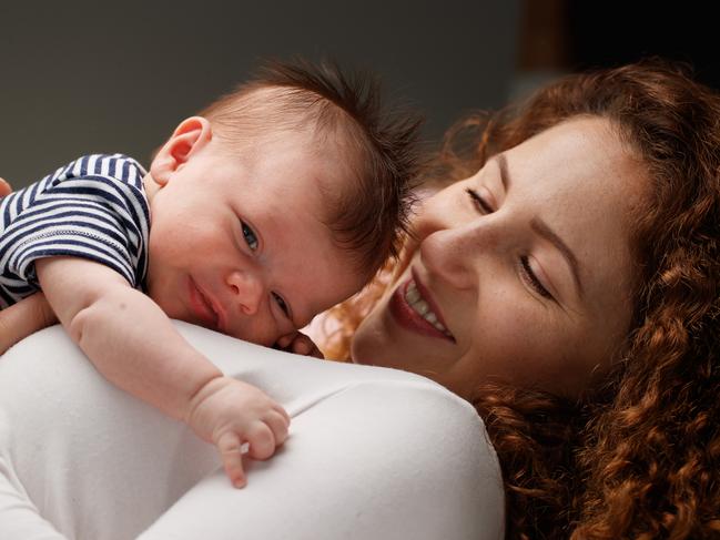 Jess Galletly with her 5-week-old son Jackson. Photo: Matt Turner