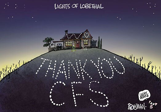 Cartoonist Peter Broelman’s tribute to the CFS after the Adelaide Hills fires in December.