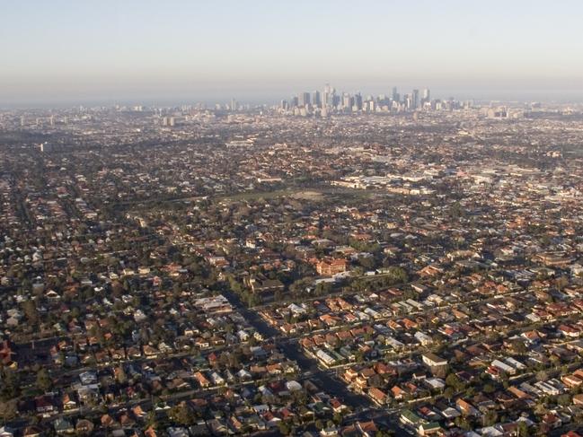 aerial view of Melbourne and surrounding suburbs