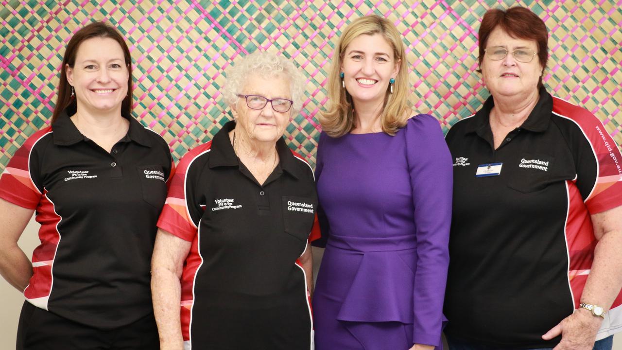 Beenleigh JPs, from left Kirsty Beavington, Val Rooney and Lyn Brady with Attorney-General Shannon Fentiman.