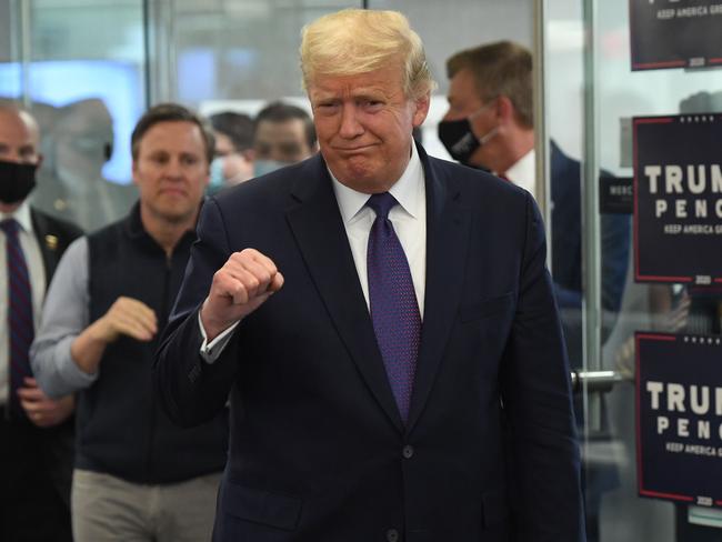 US President Donald Trump visits his campaign headquarters in Arlington, Virginia. Picture: AFP