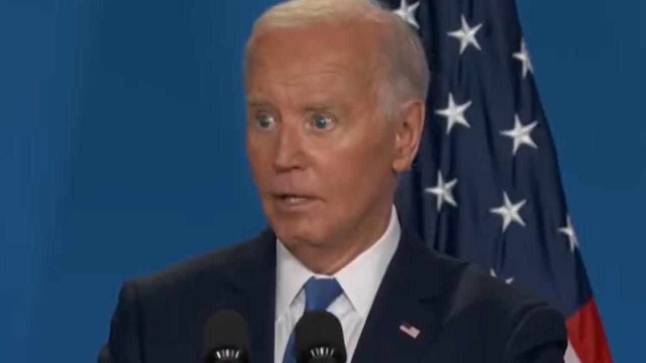 Mr Biden stopped mid-sentence to ask someone, ‘What are you doing?’ Picture: X