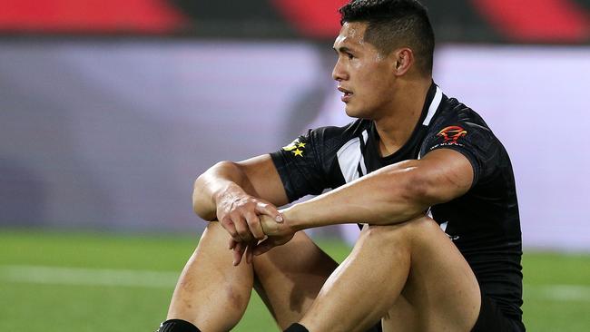 Roger Tuivasa-Sheck looks on in shock after New Zealand’s loss.