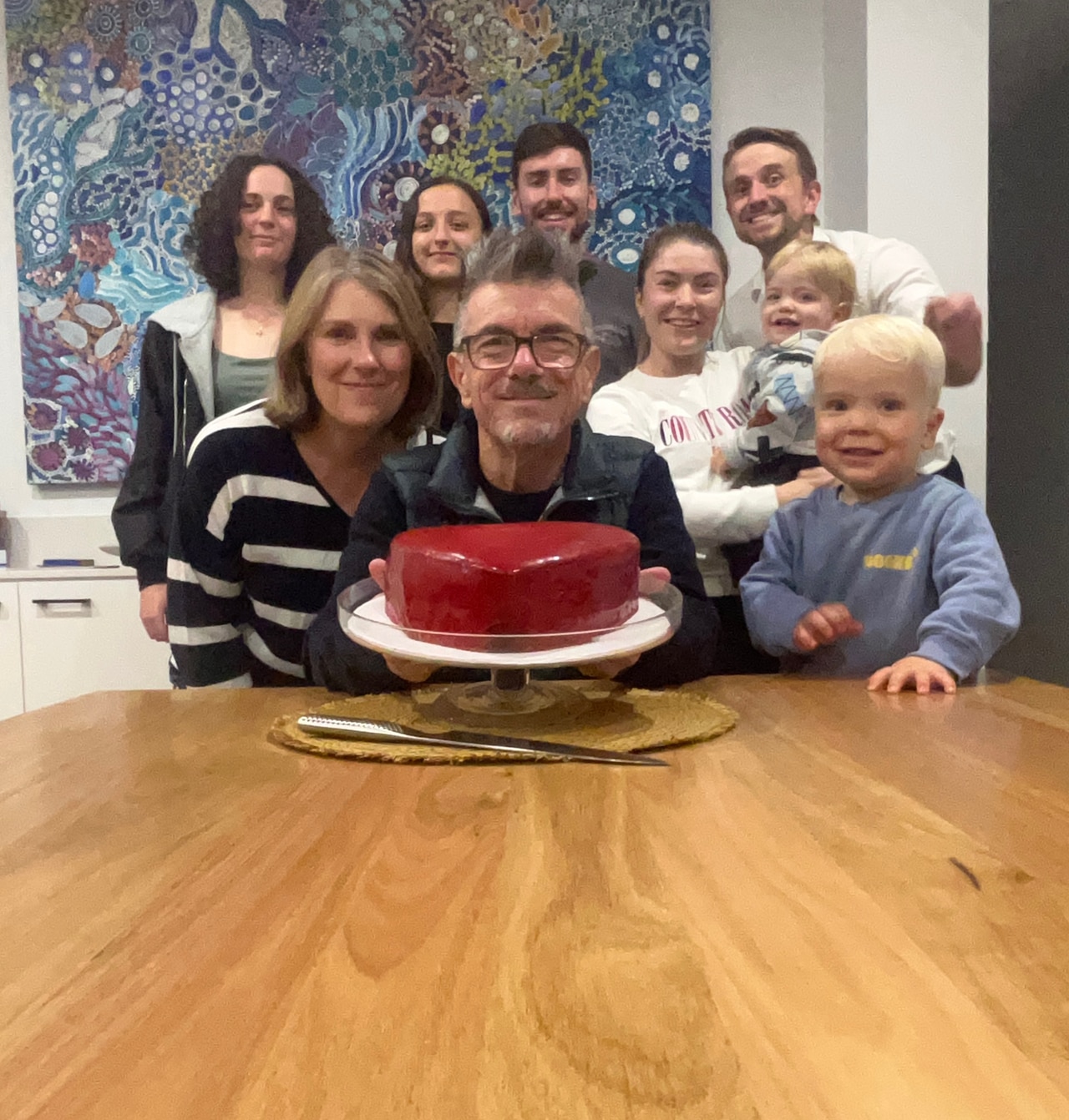 Graeme Klemm, his wife Andrea and family celebrating his recent five-year heart transplant anniversary. Picture: Supplied