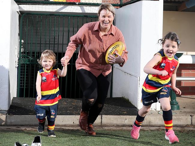 Cramey with her nephew Oscar and niece Charlotte at Unley Oval. Picture: SARAH REED