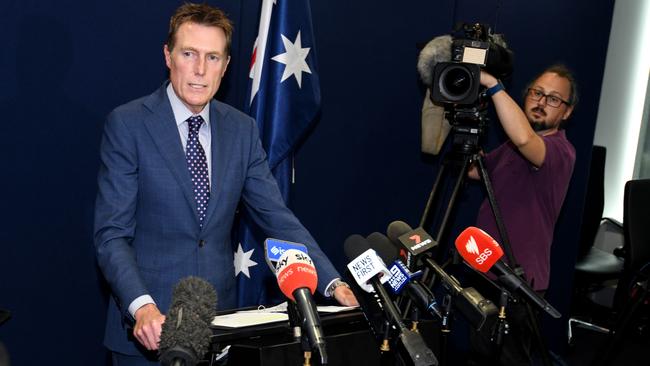 Federal Attorney-General Christian Porter at the press conference in Perth. Picture: Sharon Smith / NCA NewsWire