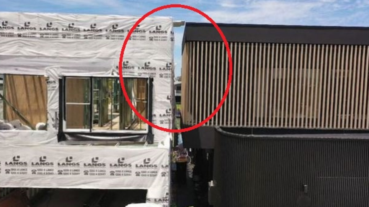 These Gold Coast homes were built just 40 centimetres apart. Picture: Channel 9/A Current Affair