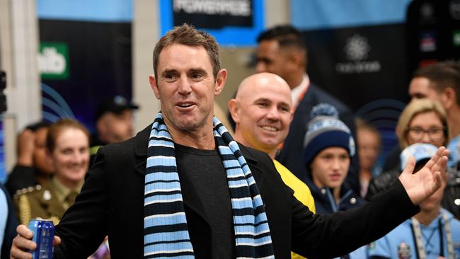 Blues coach Brad Fittler addresses his team following their win over the Maroons in Game 2. Picture: AAP