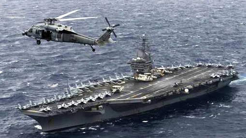 Aircraft carrier USS Nimitz takes part in the 2017 Malabar exercise in the Bay of Bengal. Picture: US Navy