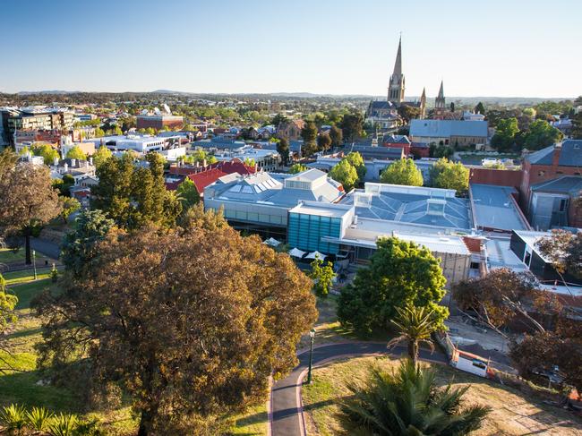 AUSTRALIAN COUNTRY TOWN:  The view from the Lookout Tower in Rosalind Park over Bendigo on a clear Spring evening.