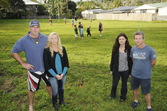 Steve and Chauntel Magnay, Sharleen and Glenn Maxwell of East Lismore are concerned about a council proposal to sell small parks around Lismore. Picture: Doug Eaton