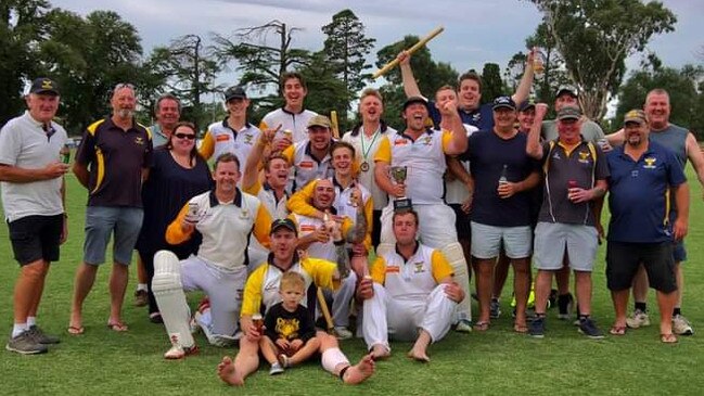 Bacchus Marsh celebrates its GDCA McIntyre Shield premiership win. Picture: Supplied